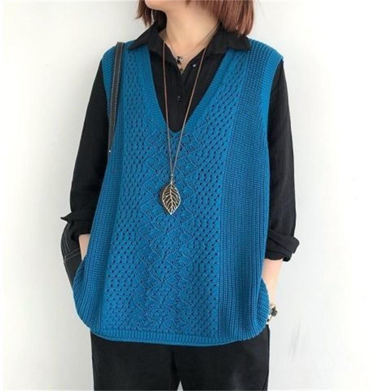 Damen Weste Ärmelloser Pullover V-Ausschnitt Stricktop Übergröße L blau von Joom DACH