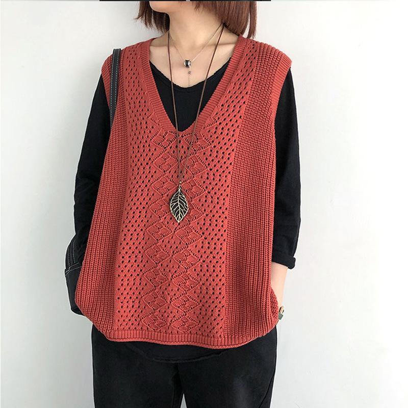 Damen Weste Ärmelloser Pullover V-Ausschnitt Stricktop Übergröße M rot von Joom DACH