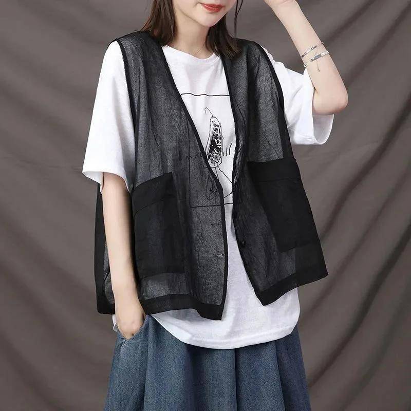 Damen Weste Casual Cardigan Frühling und Herbst Dünn Abschnitt Außen Top All-Match ärmellose Weste XXXXL schwarz von Joom DACH