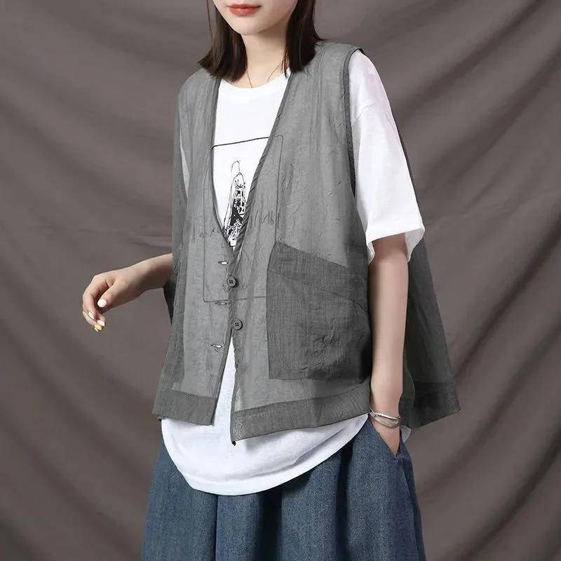 Damen Weste Casual Cardigan Frühling und Herbst Dünn Abschnitt Außen Top All-Match ärmellose Weste XXXXL grau von Joom DACH