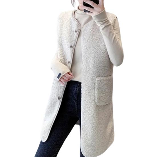 Damen Weste Herbst Winter Rundhals Locker Mittellang Ärmellos Einreihig Taschen Strickjacke Warm Dick Outwear Weste XXL beige von Joom DACH
