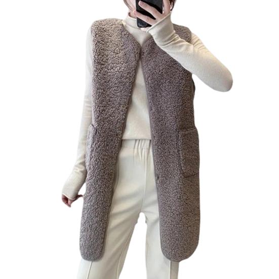 Damen Weste Herbst Winter Rundhals Locker Mittellang Ärmellos Einreihig Taschen Strickjacke Warm Dick Outwear Weste XXXL khaki von Joom DACH