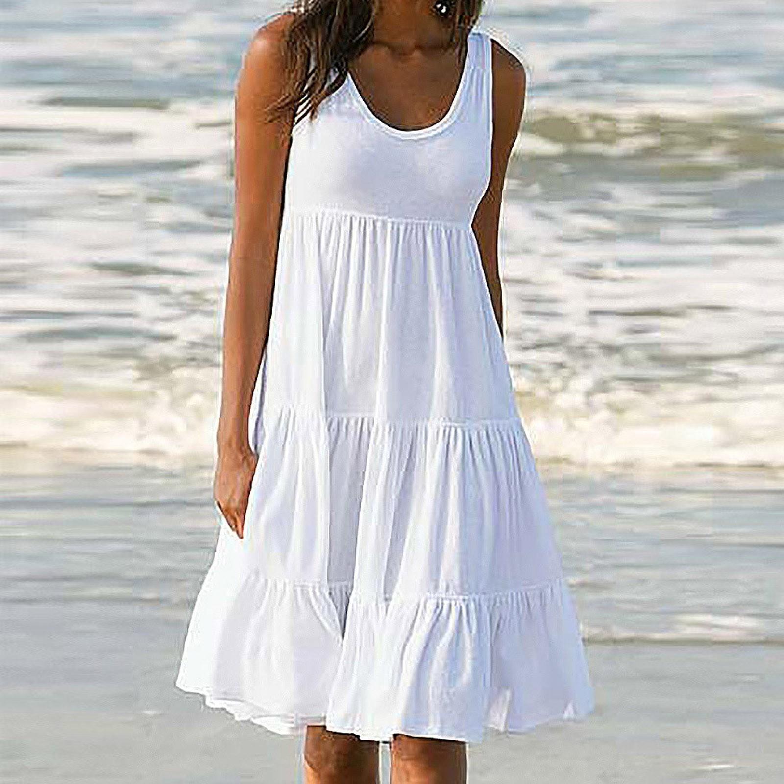 Damen-Weste-Kleider, Sommer, Frühling, plissiert, böhmische Kleider, niedlich, ärmellos, fließend, Strand, gerade, T-Shirt, Tank-Kleider, Rundhals-Kleider L weiß Damen-Weste-Kleider, Sommer, Frühling, plissiert, böhmische Kleider, niedlich, ärmellos, fließend, Strand, gerade, T-Shirt, Tank-Kleider, Rundhals-Kleider L weiß von Joom DACH