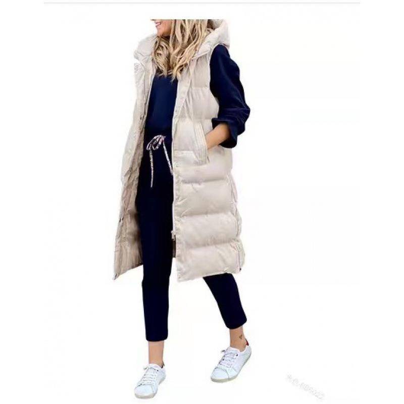 Damen Weste Winterjacke Langarm Warme Weste Daunenjacke mit Kapuze für Herbst Winter Übergröße XL beige von Joom DACH