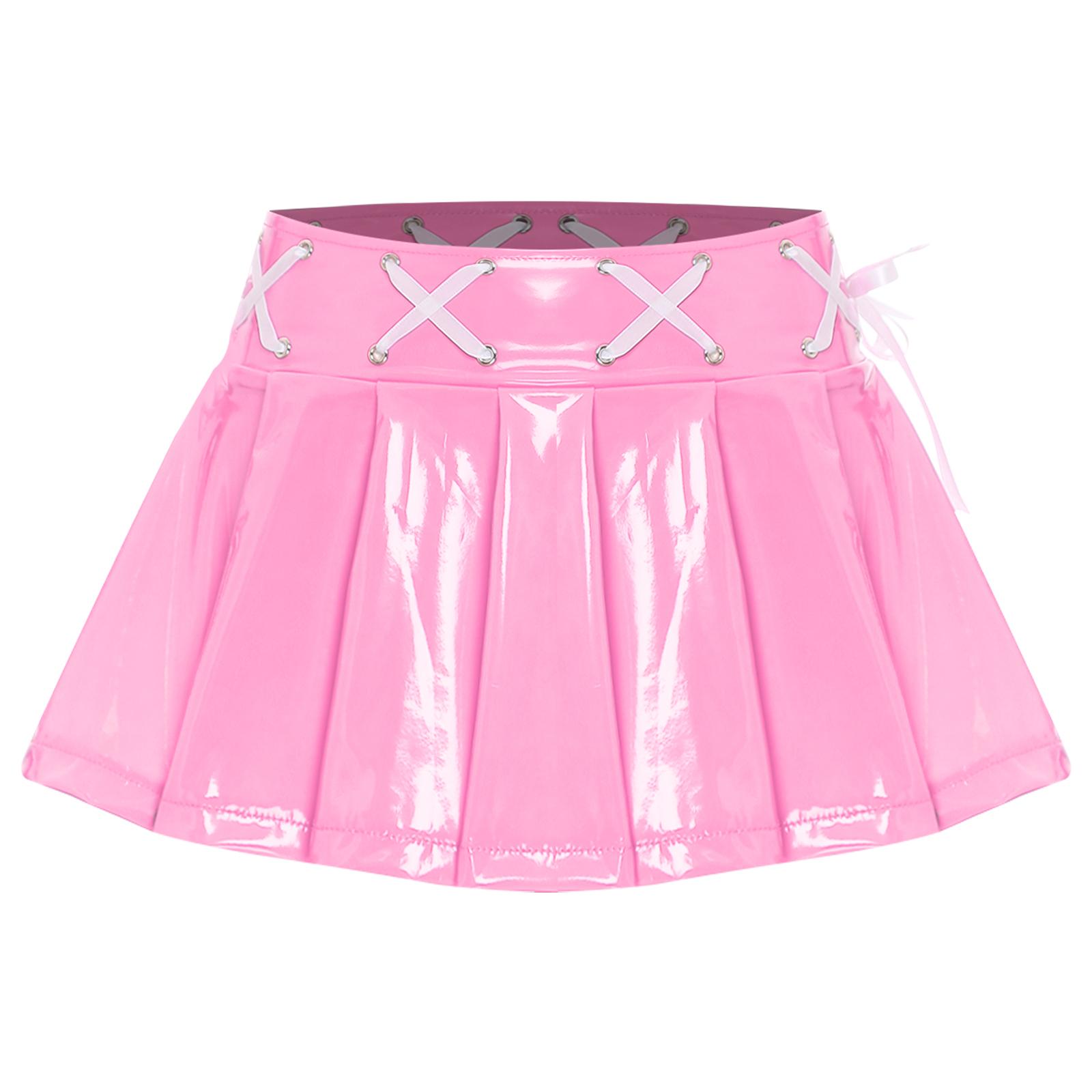 Damen Wetlook Plissee Lacklederrock Schnürband Minirock Rave Club Party Outfit 3XL von Joom DACH