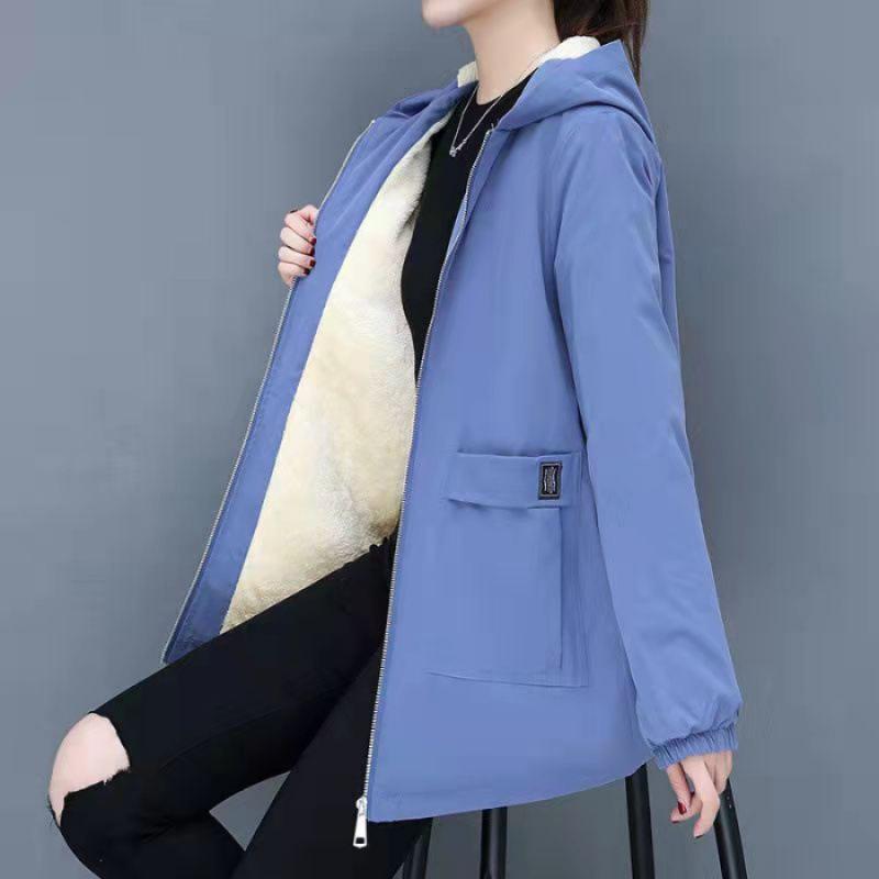 Damen-Windjacke aus Baumwolle in Übergröße, mittellang, mit Samtfutter – modischer dicker Mantel für Herbst/Winter (300 Jin) 7XL blau von Joom DACH