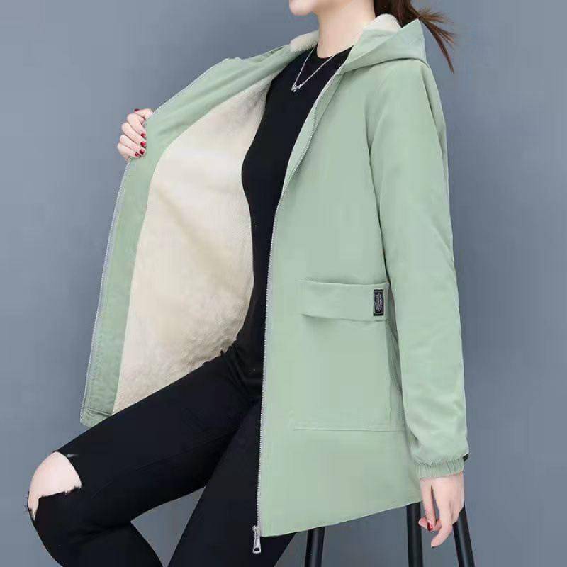 Damen-Windjacke aus Baumwolle in Übergröße, mittellang, mit Samtfutter – modischer dicker Mantel für Herbst/Winter (300 Jin) 8XL minze, grüne von Joom DACH