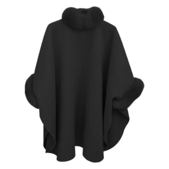 Damen Winter Cape Mantel Dolman-Ärmel Dicker Schal Lockerer Stehkragen Einfarbig Kunstpelz Dekor Warmer Poncho für den Alltag Arbeit Outdoor 3XL schwarz von Joom DACH