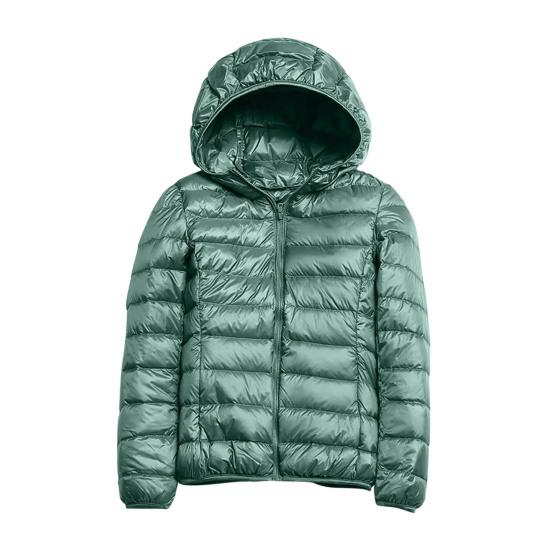 Damen Winter Daunenjacke mit Kapuze und Reißverschlusstaschen Reißverschluss Gepolsterte einfarbige Kurzjacke mit langen Ärmeln Leichte Slim Fit Jacke L hellgrüne von Joom DACH