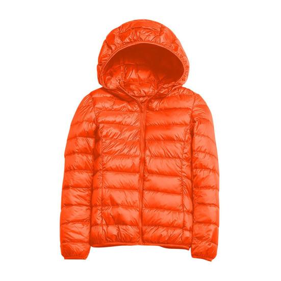 Damen Winter Daunenjacke mit Kapuze und Reißverschlusstaschen Reißverschluss Gepolsterte einfarbige Kurzjacke mit langen Ärmeln Leichte Slim Fit Jacke S orange von Joom DACH