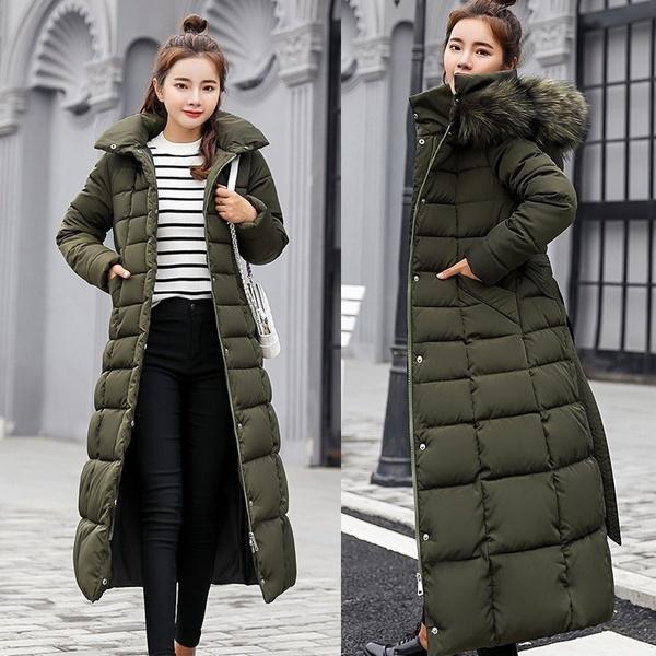 Damen Winter-Daunenmantel, Kleidung, mit Baumwolle gefüttert, verdickende Daunen, lässiger Wintermantel, lange Jacke, Daunenparka L grün von Joom DACH