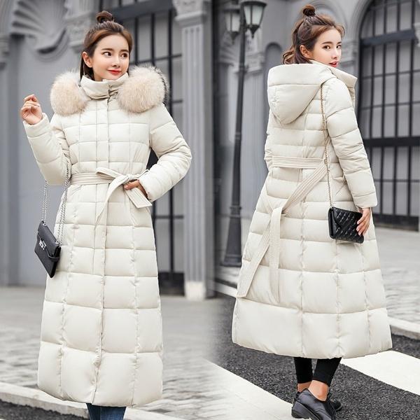 Damen Winter-Daunenmantel, Kleidung, mit Baumwolle gefüttert, verdickende Daunen, lässiger Wintermantel, lange Jacke, Daunenparka XXXL weiß von Joom DACH