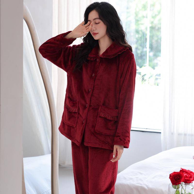 Damen Winter Flanell Pyjama Set - Niedlicher Cardigan, Langarm, Warme und gemütliche Homewear XL (Height 165-170 cm, Weight 120-140 kg) von Joom DACH