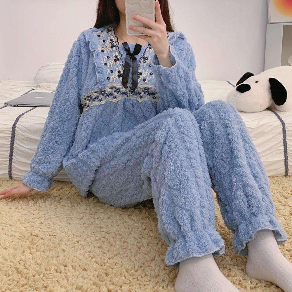 Damen Winter Flanell Pyjama Set Verdickter warmer Pyjama Set Extra große Größe Korallen Samt Home Wear Pyjama Pyjama 5XL von Joom DACH
