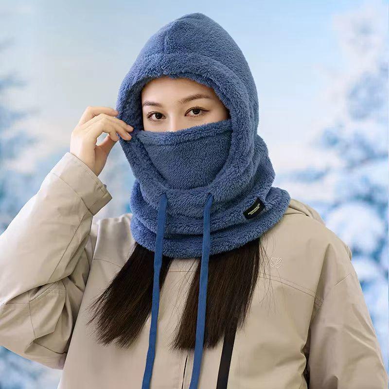 Damen Winter Fleecegefütterte Snood Mütze mit Ohrenschutz - Winddichter Ski- und Rad-Pullover One Size blau von Joom DACH