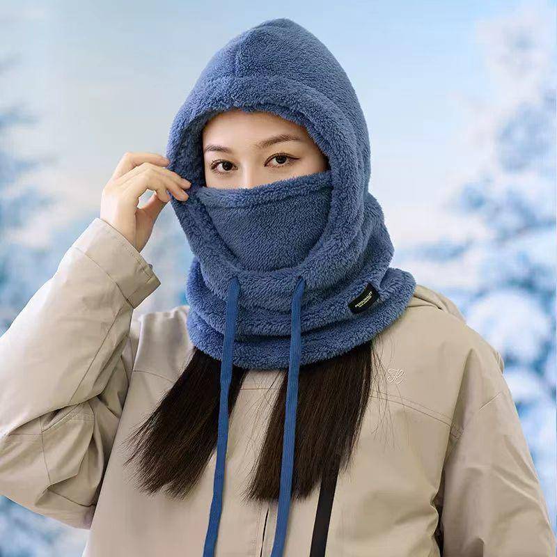 Damen Winter Fleecegefütterte Snood Mütze mit Ohrenschutz - Winddichter Ski- und Rad-Pullover One Size blau von Joom DACH