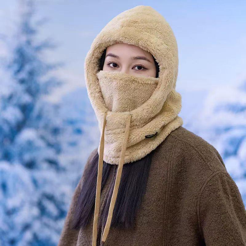 Damen Winter Fleecegefütterte Snood Mütze mit Ohrenschutz - Winddichter Ski- und Rad-Pullover One Size khaki von Joom DACH