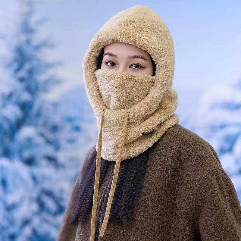 Damen Winter Fleecegefütterte Snood Mütze mit Ohrenschutz - Winddichter Ski- und Rad-Pullover One Size khaki von Joom DACH