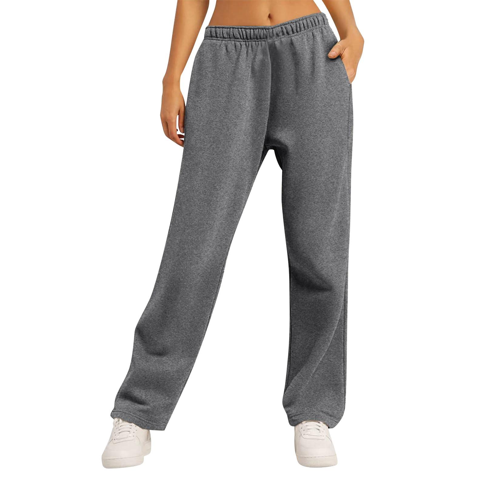 Damen-Winter-Jogginghose, einfarbig, Freizeithose, Damen-Fleece-Jogginghose, weites Bein, gerade Hose M von Joom DACH