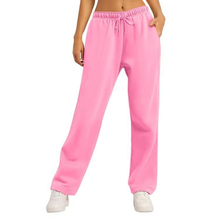 Damen-Winter-Jogginghose, einfarbig, Freizeithose, Damen-Fleece-Jogginghose, weites Bein, gerade Hose M rosa von Joom DACH