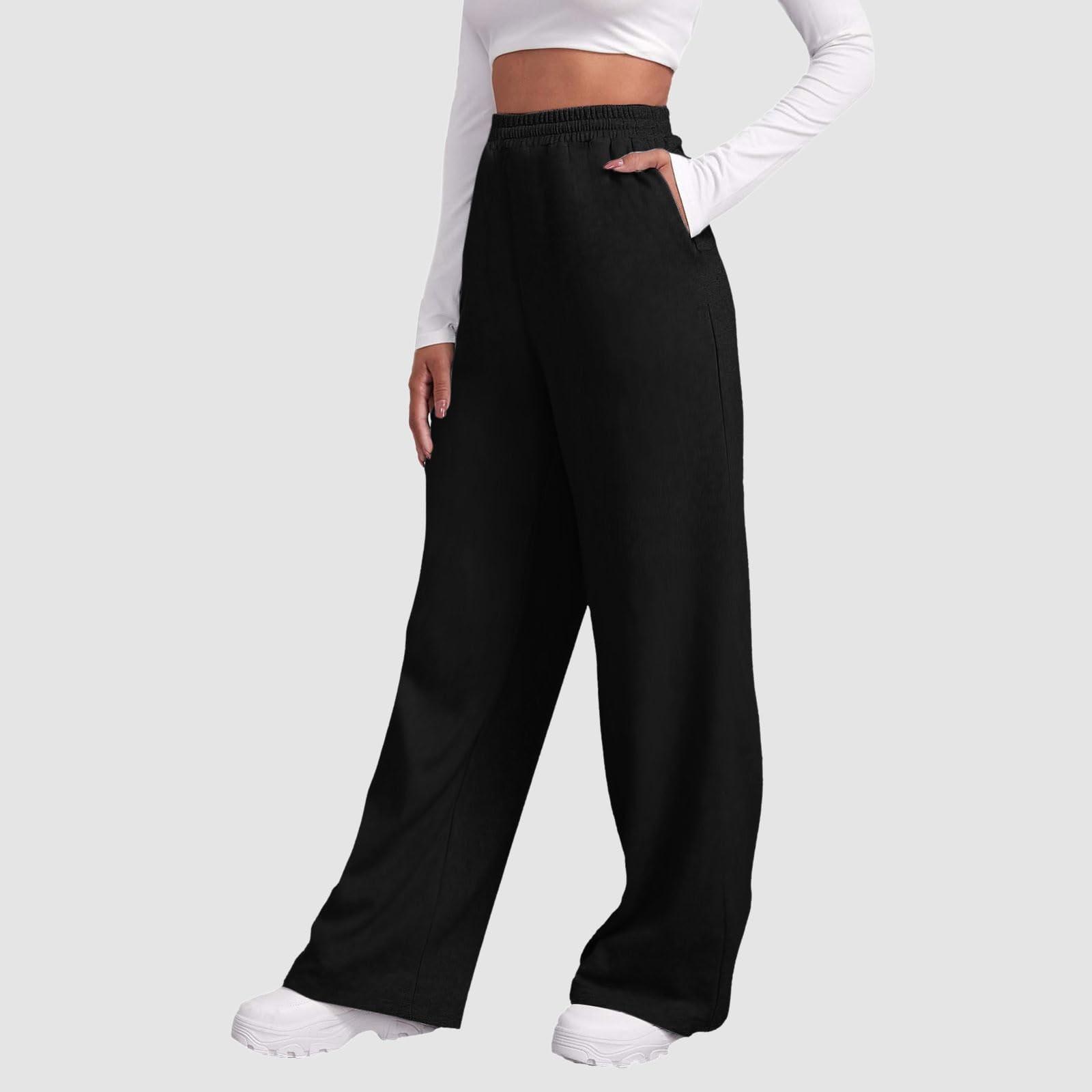 Damen-Winter-Jogginghose, einfarbig, Freizeithose, Damen-Fleece-Jogginghose, weites Bein, gerade Hose M schwarz von Joom DACH