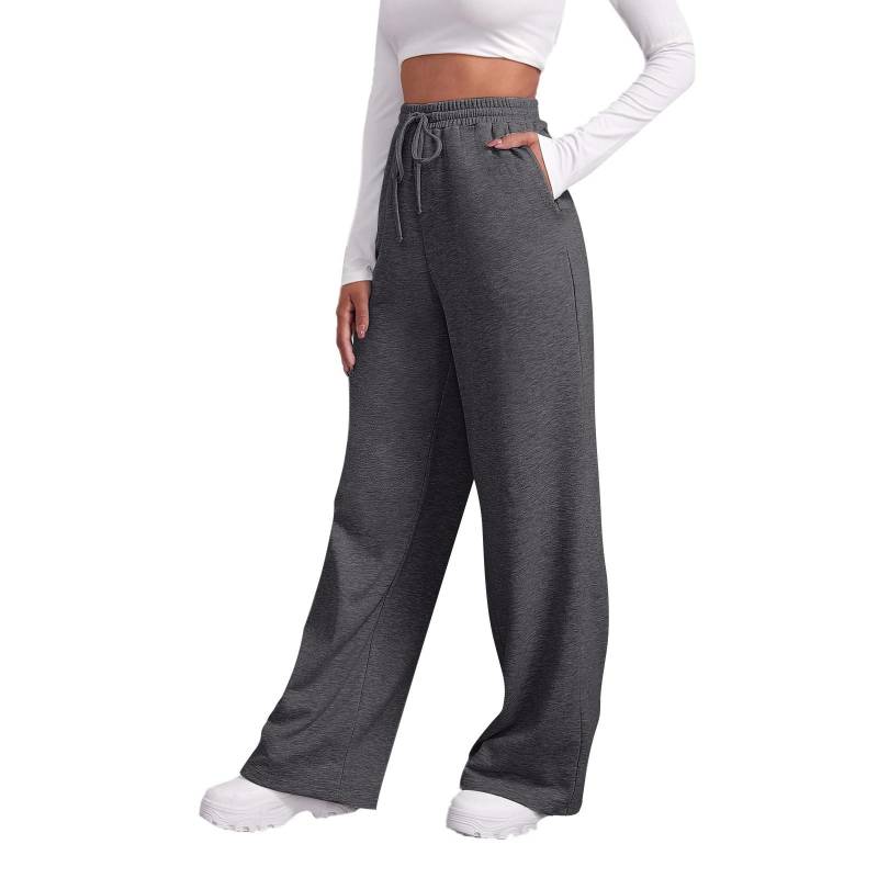 Damen-Winter-Jogginghose, einfarbig, Freizeithose, Damen-Fleece-Jogginghose, weites Bein, gerade Hose S dunkelgrau von Joom DACH