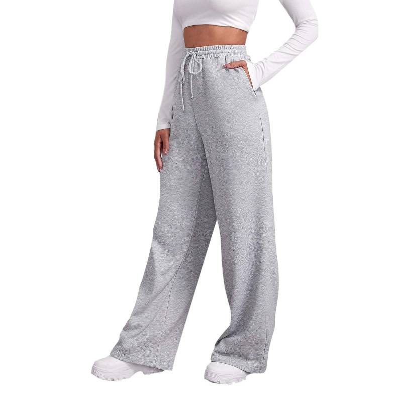 Damen-Winter-Jogginghose, einfarbig, Freizeithose, Damen-Fleece-Jogginghose, weites Bein, gerade Hose XL licht grau von Joom DACH