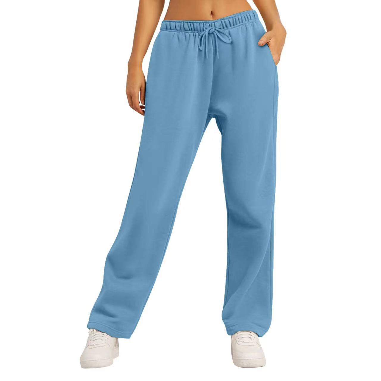 Damen-Winter-Jogginghose, einfarbig, Freizeithose, Damen-Fleece-Jogginghose, weites Bein, gerade Hose XL blau von Joom DACH