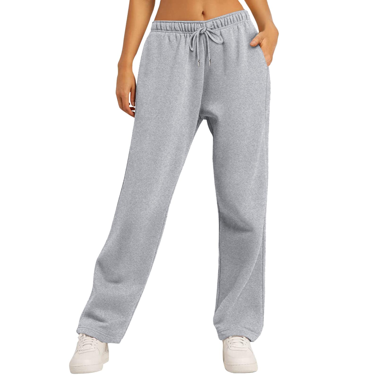 Damen Winter Jogginghose Einfarbig Freizeithose Fleece Weites Bein Gerade Lockere Hose XL grau von Joom DACH