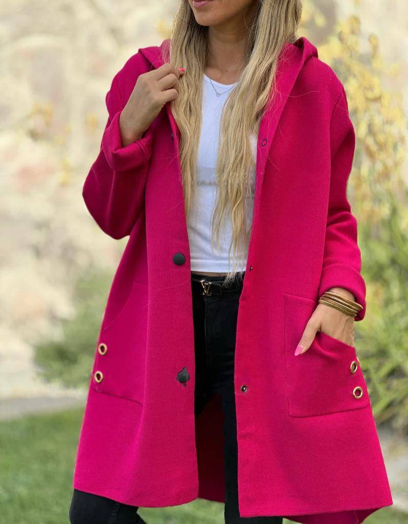 Damen Winter Kapuzenmäntel Langarm Taschenjacken Lässig Locker Knopf Wolloberbekleidung Kleidung Damen XL rosa von Joom DACH