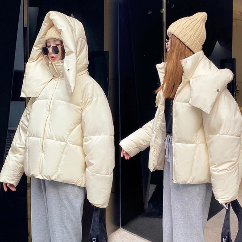 Damen Winter Koreanische Version Puffiger Kapuzen-Brotmantel Kurze Daunen Baumwollgepolsterte Jacke Damen Verdickter Lockerer Kurzer Mantel M von Joom DACH