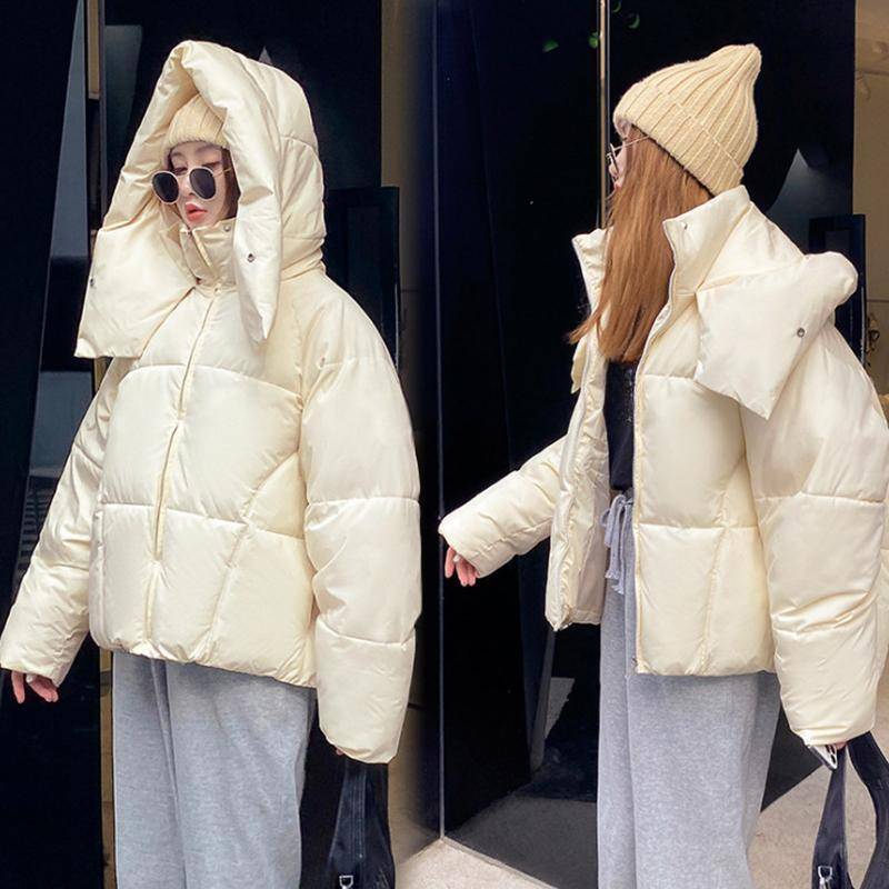 Damen Winter Koreanische Version Puffiger Kapuzen-Brotmantel Kurze Daunen Baumwollgepolsterte Jacke Damen Verdickter Lockerer Kurzer Mantel M von Joom DACH