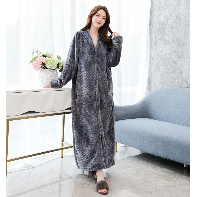Damen Winter Lange Warme Heimkleidung Korallen Samt Bademantel Einfarbig Pyjamas Flanell Pyjamas Bademantel Morgenmantel L von Joom DACH