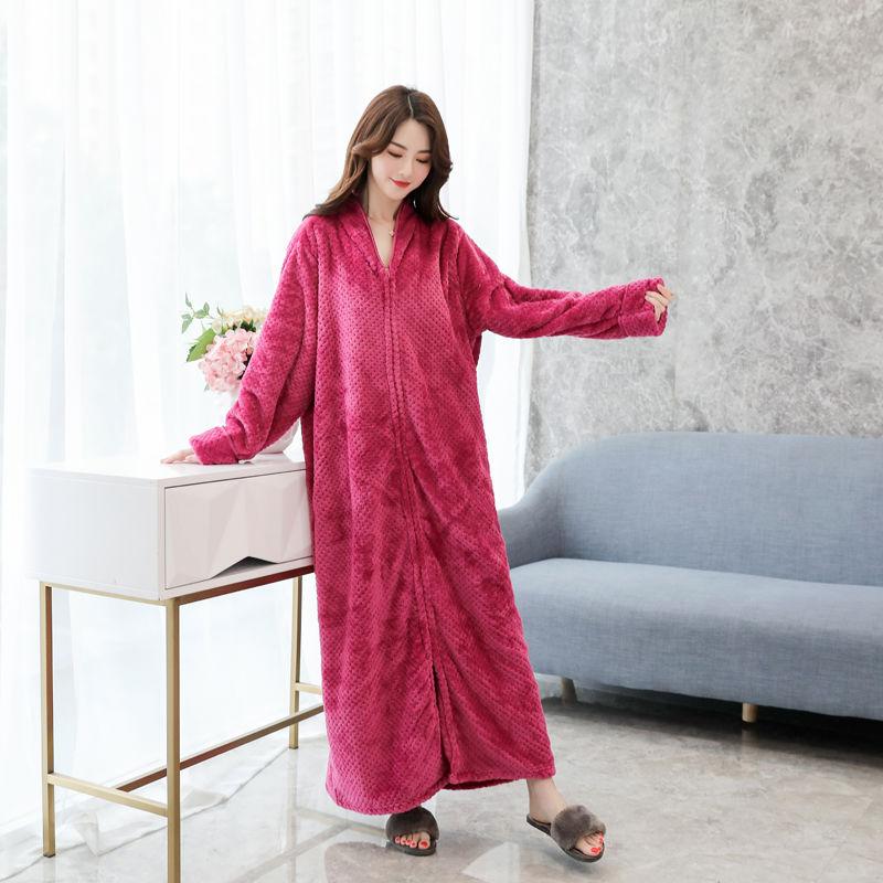 Damen Winter Lange Warme Heimkleidung Korallen Samt Bademantel Einfarbig Pyjamas Flanell Pyjamas Bademantel Morgenmantel XL von Joom DACH