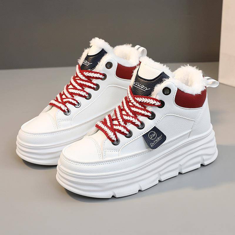 Damen Winter Leder Stiefeletten für Damen Dicke Sohle Sneaker Plateau Damen Stiefel Warm Plus Wasserdicht Sportliche Stiefeletten 35 von Joom DACH