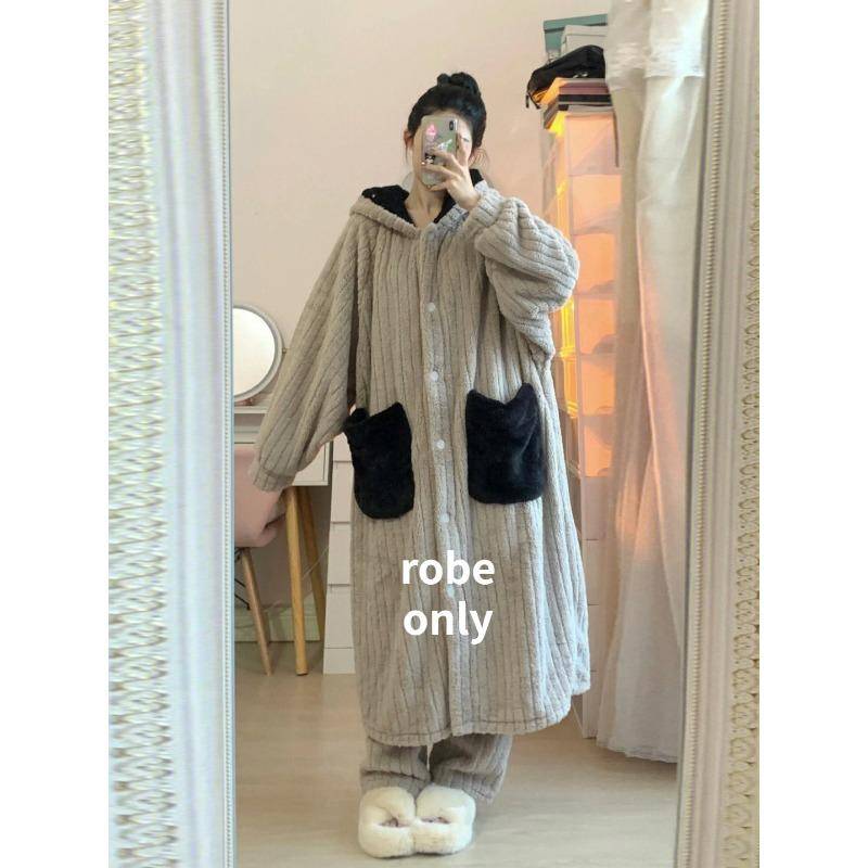 Damen Winter-Nachthemd in Übergröße aus Flanell, extralanger Bademantel mit Kapuze, verdickter Bademantel aus Korallenvlies, Pyjama-Robe für Damen 2XL von Joom DACH