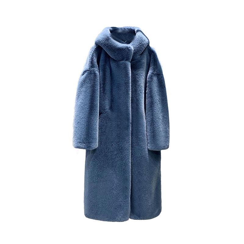 Damen Winter Nerz Pelz Plüsch Dicker Plüsch Lose Kapuzenjacke Verdicktes Fell Lose Mantel XS-2XL M blau von Joom DACH