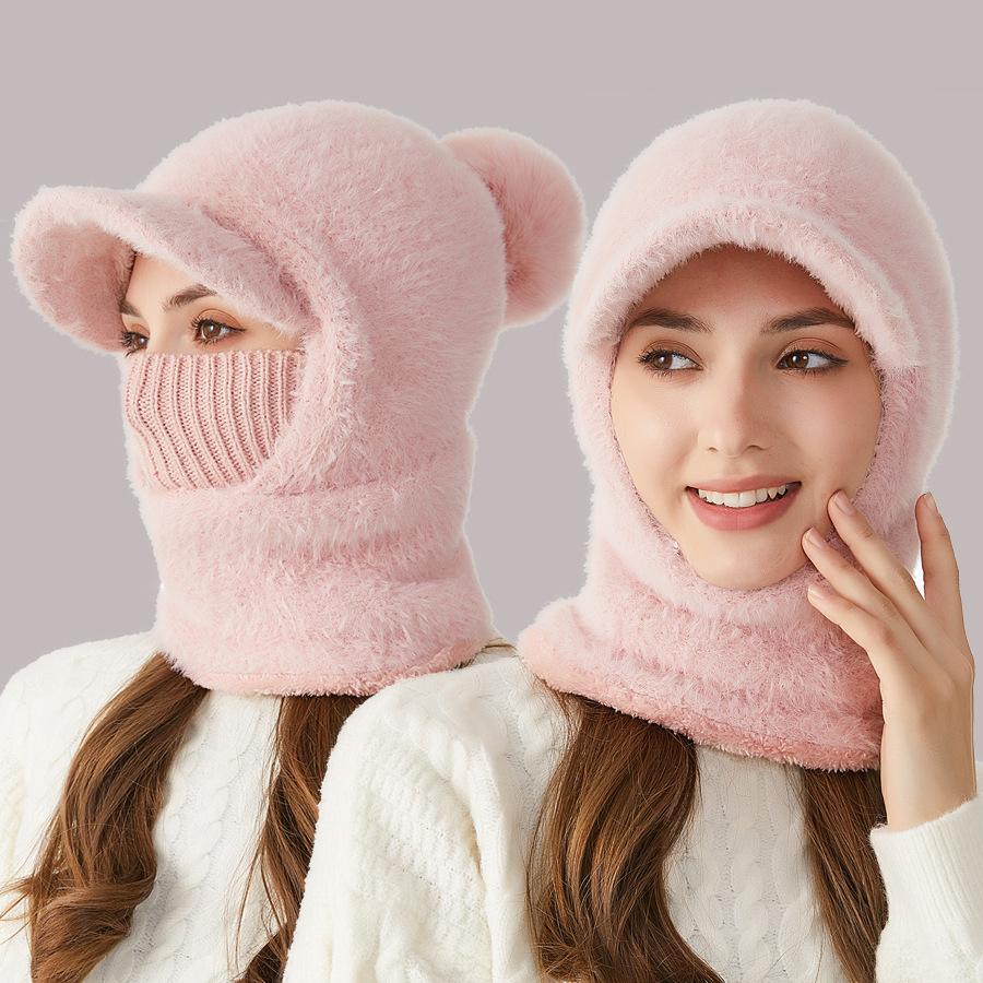 Damen Winter Outdoor Dicke Nerz Fleece Mütze Schal Maske Verbundene Strickmütze Wollmütze rosa von Joom DACH