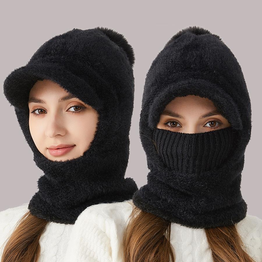Damen Winter Outdoor Dicke Nerz Fleece Mütze Schal Maske Verbundene Strickmütze Wollmütze schwarz von Joom DACH