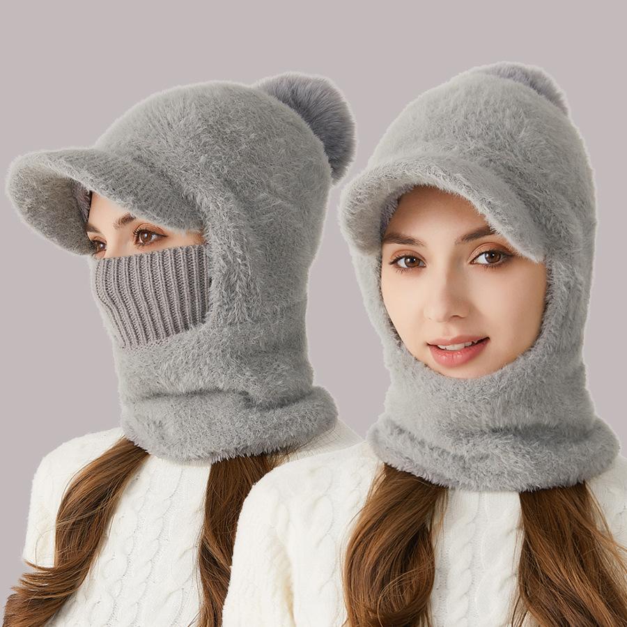 Damen Winter Outdoor Dicke Nerz Fleece Mütze Schal Maske Verbundene Strickmütze Wollmütze grau von Joom DACH