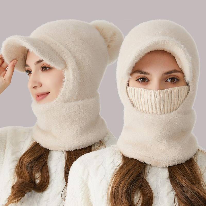 Damen Winter Outdoor Dicke Nerz Fleece Mütze Schal Maske Verbundene Strickmütze Wollmütze beige von Joom DACH