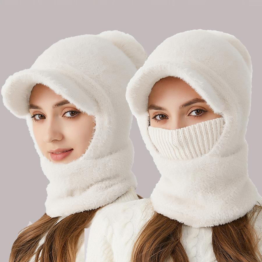 Damen Winter Outdoor Dicke Nerz Fleece Mütze Schal Maske Verbundene Strickmütze Wollmütze weiß von Joom DACH
