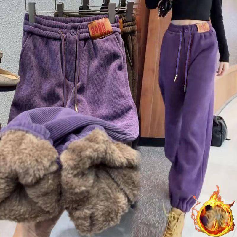 Damen Winter Plüsch Verdicken Warme Hosen Locker Leggings Lässige Sporthosen Jogginghosen Jogger XXXL violett von Joom DACH