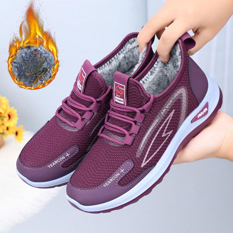 Damen-Winter-Sneaker mit Pelzfutter, warm, leicht, für den Außenbereich, rutschfest, atmungsaktiv, Sportschuhe, Schnürung, verdicktes Fleece, gefüttert, Freizeit-Sneaker für Damen 38 von Joom DACH