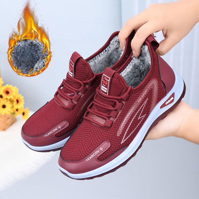 Damen-Winter-Sneaker mit Pelzfutter, warm, leicht, für den Außenbereich, rutschfest, atmungsaktiv, Sportschuhe, Schnürung, verdicktes Fleece, gefüttert, Freizeit-Sneaker für Damen 41 rot von Joom DACH