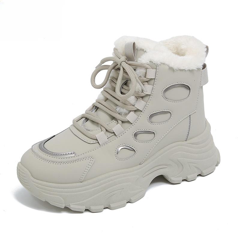 Damen Winter-Sneaker mit dicker Plateausohle, rutschfest, Kunstfellfutter, kurze Stiefeletten, Laufschuhe zum Schnüren, warme Schneestiefel mit Fleecefutter 37 von Joom DACH