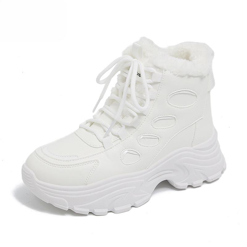 Damen Winter-Sneaker mit dicker Plateausohle, rutschfest, Kunstfellfutter, kurze Stiefeletten, Laufschuhe zum Schnüren, warme Schneestiefel mit Fleecefutter 40 von Joom DACH