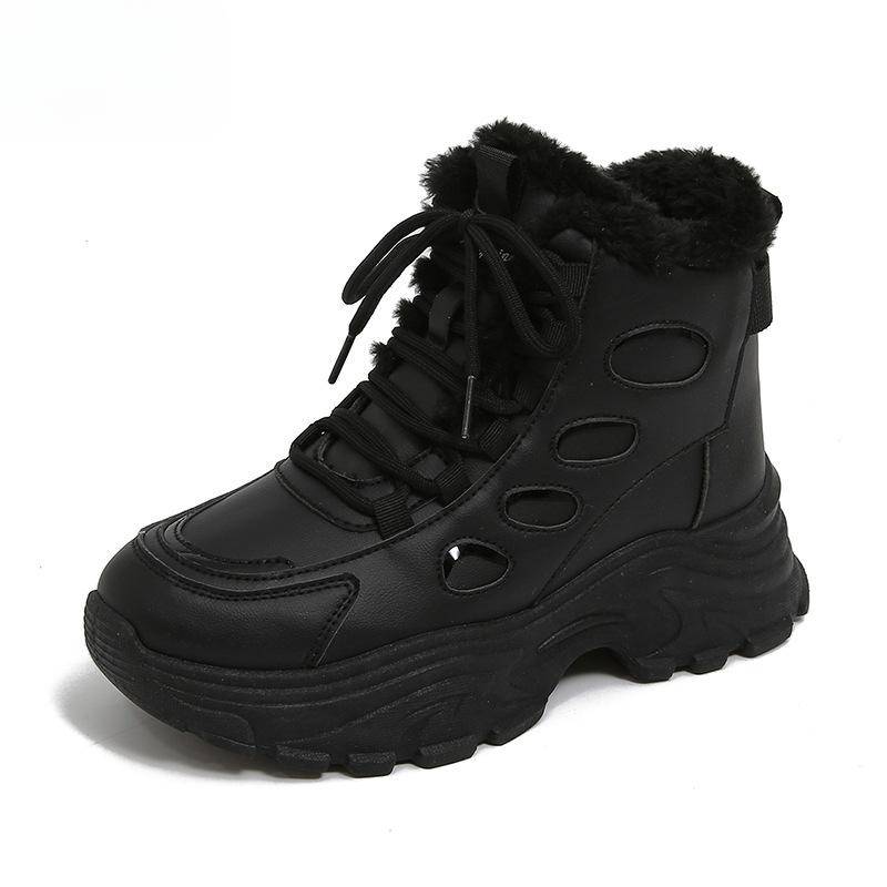Damen Winter-Sneaker mit dicker Plateausohle, rutschfest, Kunstfellfutter, kurze Stiefeletten, Laufschuhe zum Schnüren, warme Schneestiefel mit Fleecefutter 40 von Joom DACH