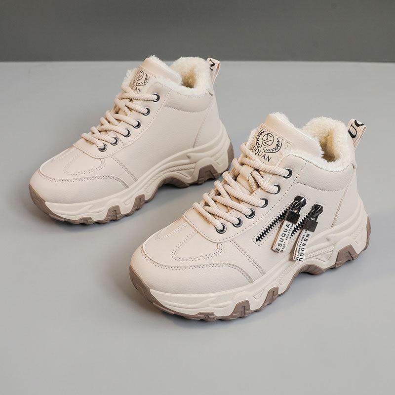 Damen Winter-Sneaker mit dicker Plateausohle, rutschfest, Kunstfellfutter, kurze Stiefeletten, Laufschuhe zum Schnüren, warme Schneestiefel mit Fleecefutter 41 von Joom DACH