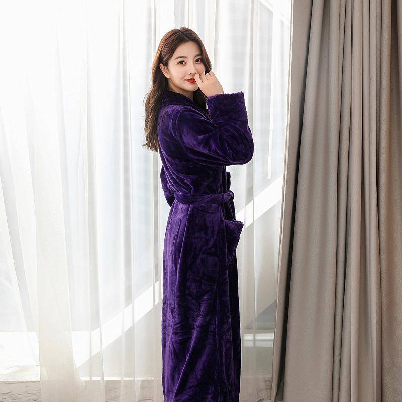 Damen Winter Thermo-Bademantel Lang Dick Warm Korallenvlies Kimono Bademantel Übergröße Nachthemden Braut Morgenmantel XL von Joom DACH